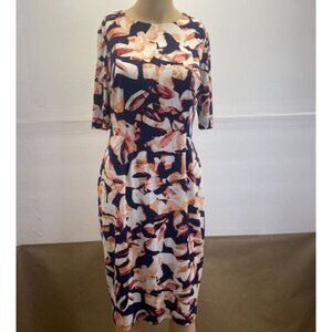 LONDON STYLE Size 8 Shift Dress Multicolor Floral Short Sleeve Stretch Lining